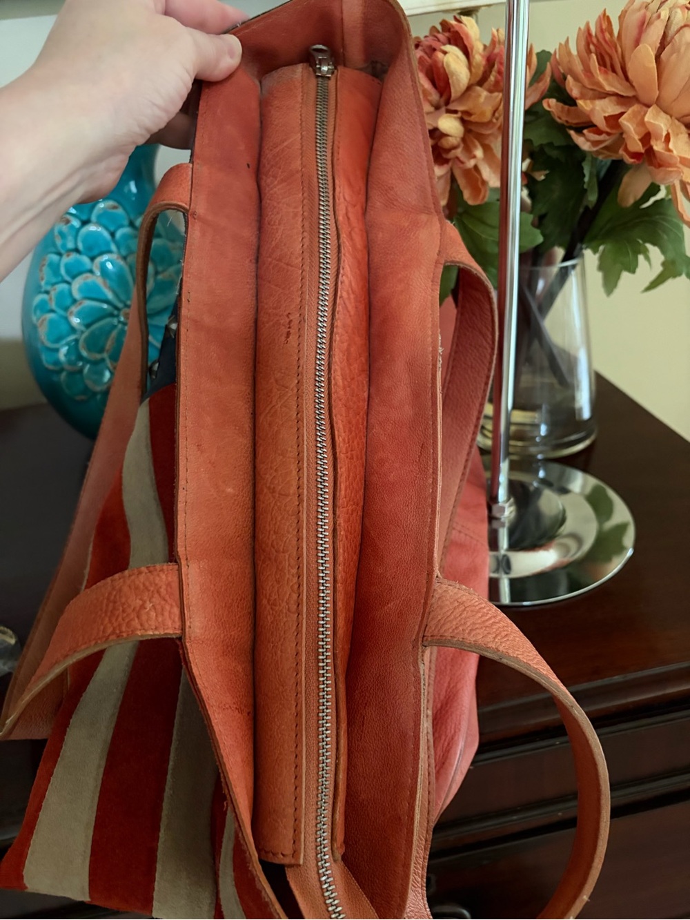 Scully vintage American Flag suede and leather zip top tote bag and NWT scarf - Picture 11 of 14